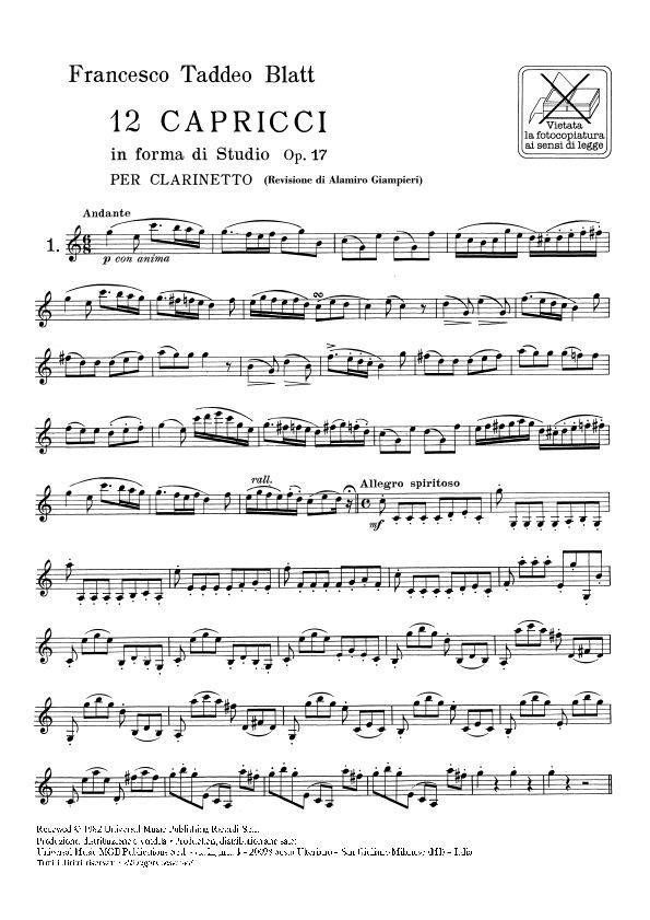 12 Capricci In Forma Di Studio Op. 17 - cvičení pro klarinet